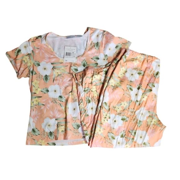 Jaclyn Smith Womens Size XL Classic Pink Floral 2 Piece Pants Top NWT Tropical - Picture 1 of 9